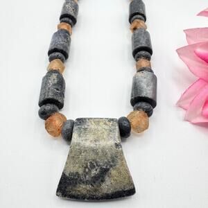 Huge Blue Denim Coral Chunky Brutalist Primitive Necklace Rough Peach Seaglass